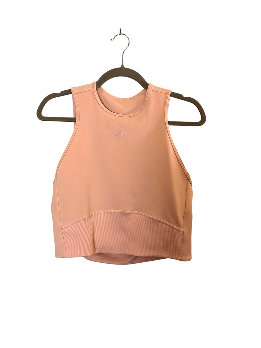 adidas Hyperglam Blush Peach Racerback Open Back Cropped Workout Tank sz L